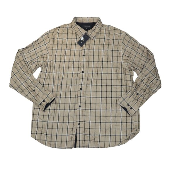 rag & bone Matthew Plaid Flannel Long Sleeve Button Down Men's Shirt L NWT Taupe